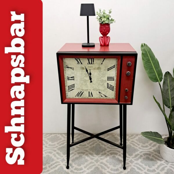 originelle-Schnapsbar-Minibar-rot-schwarz-Barschrank-Uhrenkasten-Möbel-Upcycling-Vintagemöbel-Wien