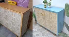 Vorher-Nachher-Annis'Art and Living_Sideboard-Schrank-Blau-Beige-Vintagemöbel-Upcyling-Wien